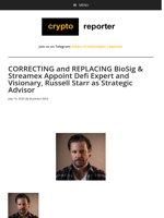CORRECTING and REPLACING BioSig & Streamex Appoint Defi Expert and Visionary, Russell Starr as Strategic Advisor