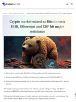 Crypto market mixed as Bitcoin tests $93K, Ethereum and XRP hit major resistance - CoinJournal