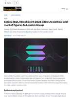 Solana (SOL) Breakpoint 2026 adds UK political and market figures to London lineup - Blockchain.News