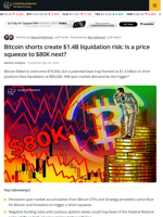 Bitcoin Bears At Risk Of $1.4B Liquidation If BTC Rallies To $80K