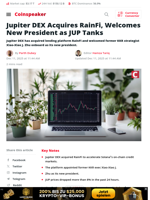 Jupiter DEX Acquires RainFi as JUP Tanks