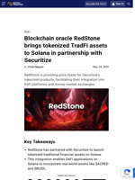 Blockchain oracle RedStone brings tokenized TradFi assets to Solana in partnership with Securitize