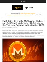 BullZilla Presale Momentum Builds as Monero and Bitcoin Rally Top New presales in September 2025.