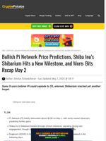 Bullish Pi Network Price Predictions, Shiba Inu's Shibarium Hits a New Milestone, and More: Bits Recap May 2