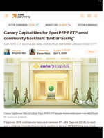 Canary Capital files for Spot PEPE ETF amid community backlash: 'Embarrassing' - AMBCrypto