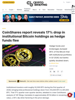 CoinShares report reveals 17% drop in institutional Bitcoin holdings as hedge funds flee