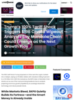 Trump’s 100% Tariff Shock Triggers $19B Crypto Wipeout — Analysts Say Mandala Chain Could Emerge as the Next Growth Play | Live Bitcoin News