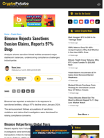 Binance Rejects Sanctions Evasion Claims, Reports 97% Drop