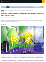Russian Ruble Stablecoin Kept Growing Despite Western Sanctions: CertiK