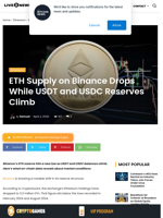 ETH Supply on Binance Drops While USDT and USDC Reserves Climb | Live Bitcoin News