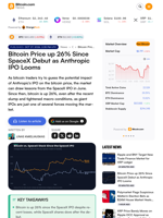 Bitcoin Price up 26% Since SpaceX Debut as Anthropic IPO Looms
