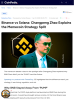 Binance vs Solana: Changpeng Zhao Explains the Memecoin Strategy Split
