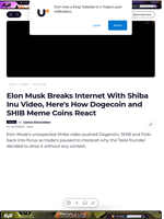 Elon Musk Breaks Internet With Shiba Inu Video, Here's How Dogecoin and SHIB Meme Coins React - U.Today
