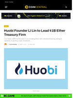 Huobi Founder Li Lin to Lead $1B Ether Treasury Firm