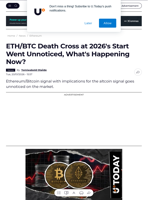 ETH/BTC Death Cross at 2026's Start Went Unnoticed, What's Happening Now? - U.Today
