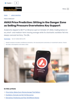AVAX Price Prediction: Sitting in the Danger Zone as Selling Pressure Overwhelms Key Support - Blockchain.News