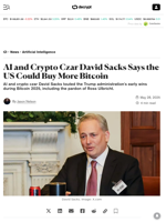 AI and Crypto Czar David Sacks Says the US Could Buy More Bitcoin - Decrypt