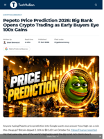 Pepeto Price Prediction 2026: Big Bank Opens Crypto Trading as Early Buyers Eye 100x Gains - TechBullion