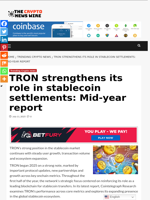 TRON strengthens its role in stablecoin settlements: Mid-year report - The Crypto News Wire