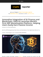 Innovative Integration of AI Finance and Blockchain: SSEA AI Launches World's First XRP Monetization Platform, Helping Users Easily Earn Passive Income