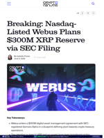 Breaking: Nasdaq-Listed Webus Plans $300M XRP Reserve via SEC Filing