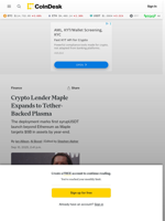 Crypto Lender Maple Expands to Tether-Backed Plasma 