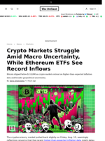 Crypto Markets Struggle Amid Macro Uncertainty, While Ethereum ETFs See Record Inflows - 