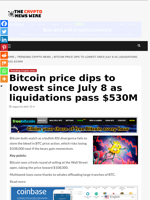 Bitcoin price dips to lowest since July 8 as liquidations pass $530M - The Crypto News Wire