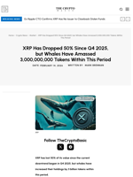 XRP Has Dropped 50% Since Q4 2025, but Whales Have Amassed 3,000,000,000 Tokens Within This Period