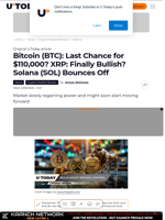 Bitcoin (BTC): Last Chance for $110,000? XRP: Finally Bullish? Solana (SOL) Bounces Off