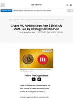 Crypto VC Funding Soars Past $5B in July 2025, Led by Strategy’s Bitcoin Push