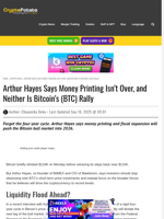 Arthur Hayes Says Money Printing Isn't Over, and Neither Is Bitcoin's (BTC) Rally