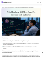 Pi holds above $0.091 as OpenPay restores cash-in feature