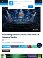 Premier League Crypto Sponsors Under Fire In UK FCA Warning