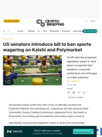 US senators introduce bill to ban sports wagering on Kalshi and Polymarket