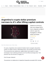 Argentina's crypto dollar premium narrows to 4% after lifting capital controls