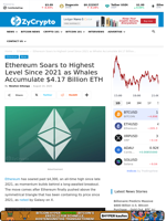 Ethereum Soars to Highest Level Since 2021 as Whales Accumulate $4.17 Billion ETH ⋆ ZyCrypto
