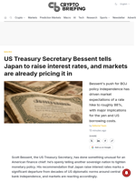 US Treasury Secretary Bessent tells Japan to raise interest rates, and markets are already pricing it in