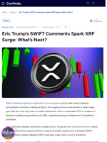 Eric Trump’s SWIFT Comments Spark XRP Surge: What’s Next?
