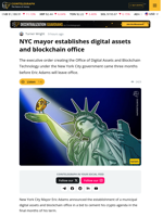 NYC Mayor Signs EO Establishing Digital Assets and Blockchain Office