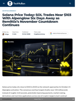 Solana Price Today: SOL Trades Near $103 With Alpenglow Six Days Away as Remittix's November Countdown Continues - TechBullion
