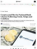 Crypto.com Files for National Bank Charter Following Circle, Stripe and Coinbase - Decrypt