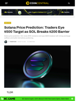 Solana Price Prediction: Traders Eye $500 Target as SOL Breaks $200 Barrier - CoinCentral
