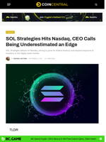 SOL Strategies Hits Nasdaq, CEO Calls Being Underestimated an Edge - CoinCentral