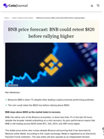 BNB price forecast: BNB could retest $820 before rallying higher