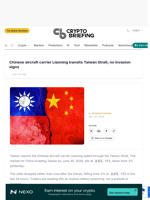 Chinese aircraft carrier Liaoning transits Taiwan Strait, no invasion signs