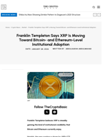 Franklin Templeton Says XRP Is Moving Toward Bitcoin- and Ethereum-Level Institutional Adoption