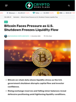 Bitcoin Faces Pressure as U.S. Shutdown Freezes Liquidity Flow - Crypto News Flash
