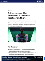 Tether explores €1bn investment in German AI robotics firm Neura