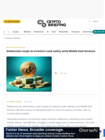 Stablecoins surge as investors seek safety amid Middle East tensions